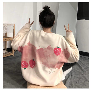 Sweet Strawberry Printed Loose Sweater