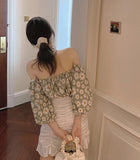 Loose Off Shoulder Daisy Printed Blouse Shirt