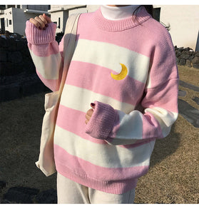 Moon Embroidery Oversized Sweater 