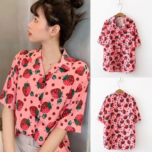 Strawberry Printed Blouse Shirt