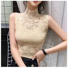 High Stand Collar Lace Sleeveless Tops