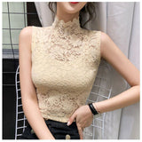 High Stand Collar Lace Sleeveless Tops