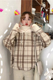 Fake Two Pieces Plaid Turtleneck Hooded Sweater