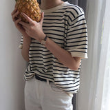 Beautiful Black White Striped O Neck Shirt