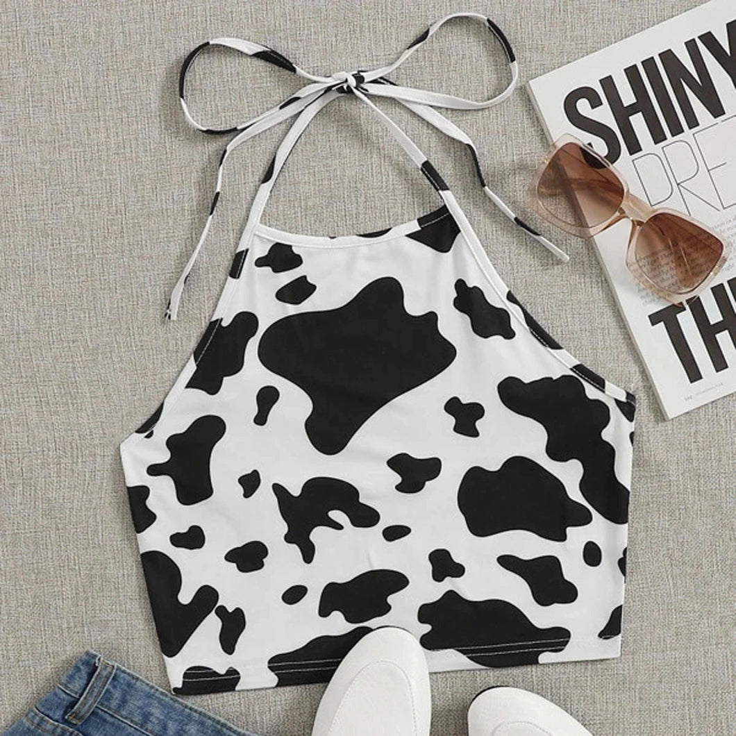 Milk Cow Pattern Printed Sexy Halter Vest Crop Top