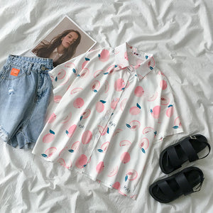 Peach Pattern Printed Blouse Shirt
