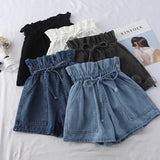 High Elastic Waist Denim Belt Tie Shorts