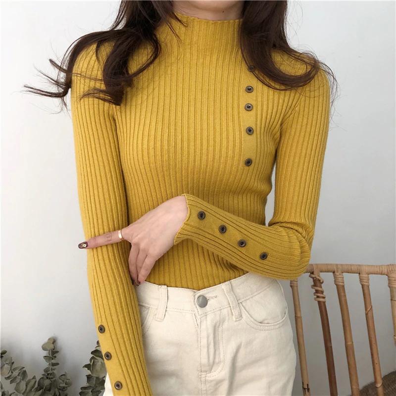 Button Design Casual Turtleneck Sweater