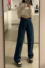Red Daisy Embroidered Long Jeans Pants