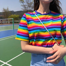 Rainbow Stripe Loose O Neck Shirt