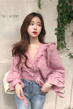 Ruffles Casual Chiffon Transparent Blouse Shirt