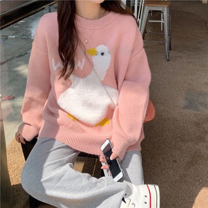 Cute Duck Pattern O-Neck Loose Sweater