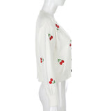 V-Neck Cherry Pattern Cardigan Knitted Sweater