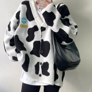 Cow Pattern Button Cardigan Sweater