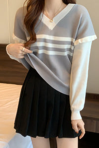 Long Sleeve Cute Ruffles Style Striped Sweater