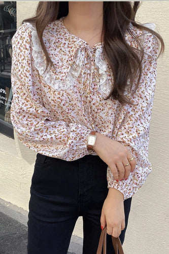 Floral Pattern Peter Pan Collar Long Sleeve Blouse Shirt