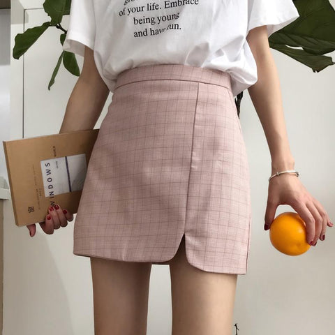 High Waist Slim Plaid Elegant Skirt