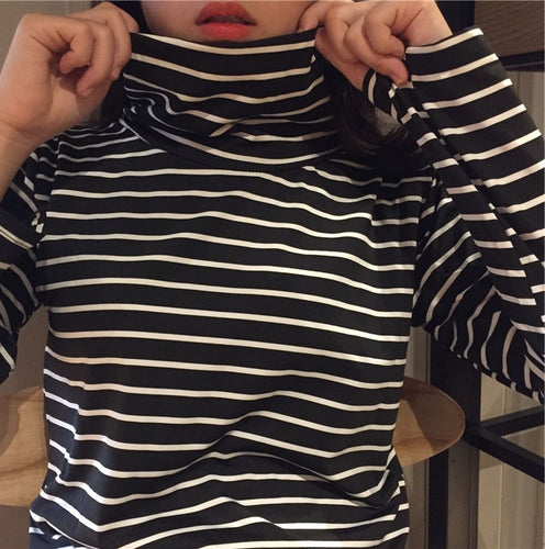 Striped Turtleneck Long Sleeve Shirt