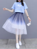 2 Piece Set Gradient Mesh Skirts With Shirt