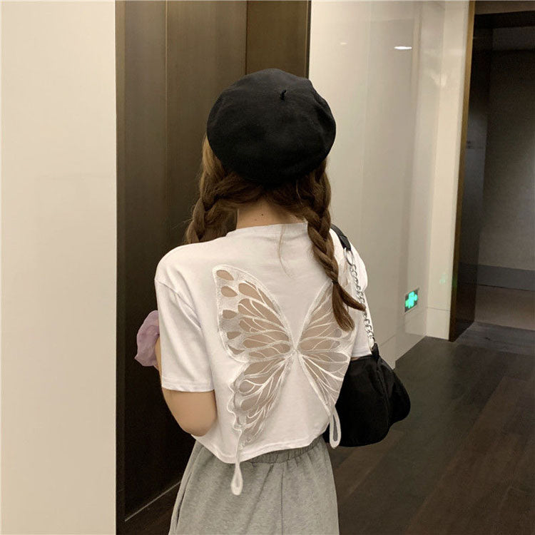 Butterfly Pattern Back Hollow Out Shirt