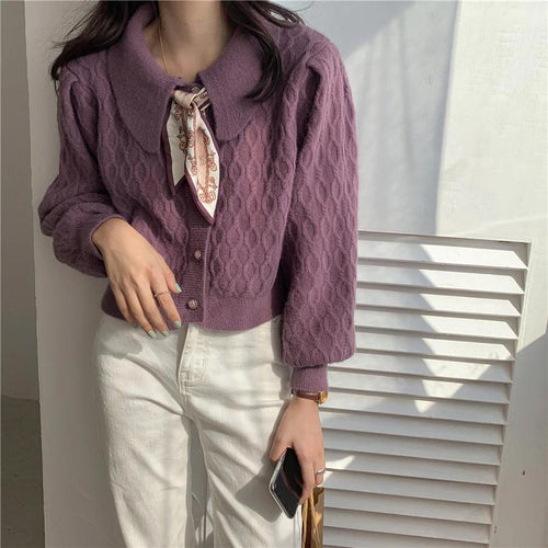 Lapel Style Knitted Cardigan Sweater