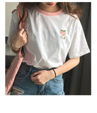  Fruit Embroidered Sleeve Female T-Shirt