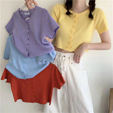 Short Sleeve Knitted Slim Cropped Shirt