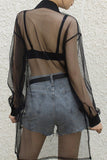 Sexy Open Mesh Transparent Long Sleeve Shirt