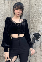 Sexy Goth Puff Sleeve Lace Cropped Tops