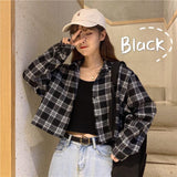 Long Sleeve Cute Plaid Cropped Shirts
