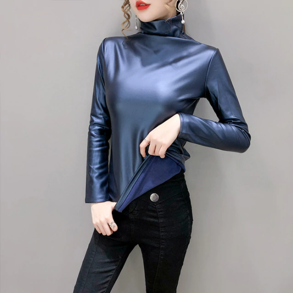 Long Sleeve Turtleneck Leather Tops – Tomscloth