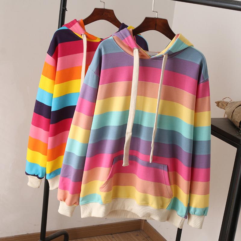Pastel Rainbow Stripe Pullover Hoodie