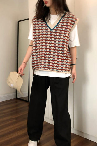 Loose Retro Heart Pattern Sleeveless Vest Sweater