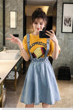 High Waist A-Line Denim Skirts With Straps