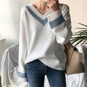 V Pattern Casual Basic Sweater