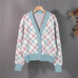 Vintage Checkered V-Neck Cardigan Sweater