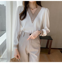 Long Sleeve V-Neck Embroidered Elegant Blouse Shirt