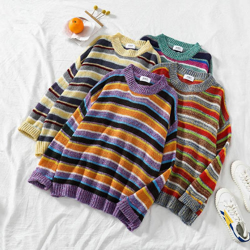 Vintage Rainbow Striped Knitted Sweater