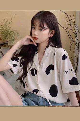 Milk Cow Dot Short Sleeve Blouse Shirt