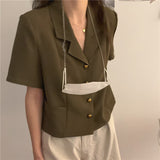 Heart Shaped Button Short Sleeve Blouse Shirt