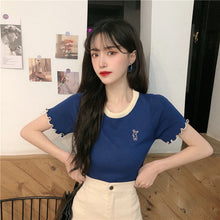 Rabbit Pocket Embroidery Slim Ruffled Shirt