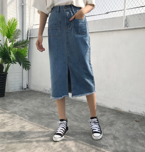 High Waist Pockets Casual Slim Denim Skirt
