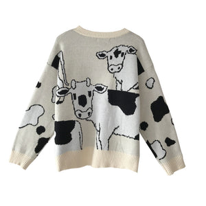 Kawaii Cow Printed Loose Sweater