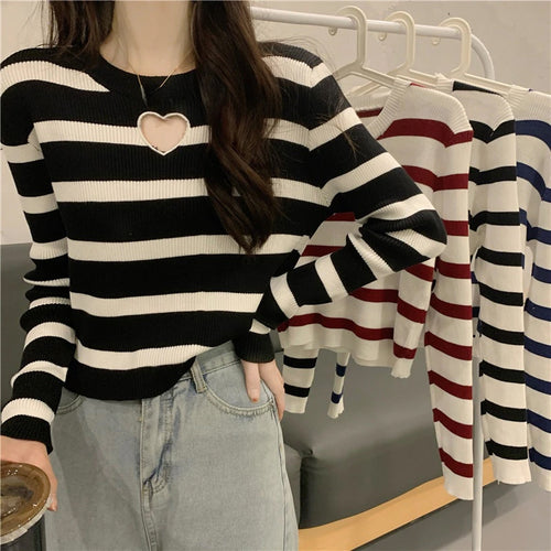 Love Shape Hole Casual Striped Sweater