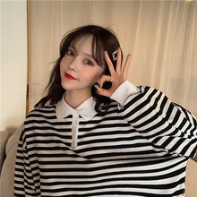 Long Sleeve Striped Turn Down Collar Sweater