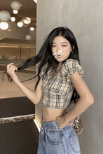 Sexy Puff Sleeve Plaid Crop Tops