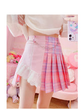 High Waist Plaid Irregular Lace Trim Mini Skirt