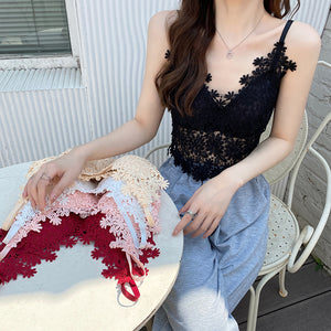 Sexy Flower Embroidery Camisole Lace Crop Tops