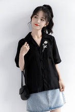 White Rose Embroidered Short Sleeve Blouse Shirt