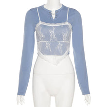 2 Pieces Blue Solid Cotton With Lace Tops